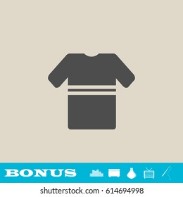 Tshirt with stripes icon flat. Grey pictogram on light background. Vector illustration symbol and bonus button real estate, ottoman, vase, tv, fishing rod