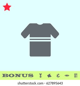 Tshirt with stripes icon flat. Grey pictogram on blue background. Vector illustration symbol and bonus buttons medal, cow, earth, eye, calculator