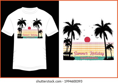 T-shirt Summer Holiday California Typography vector illustration and colorful design in white background.