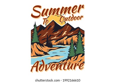 T-shirt summer outdoor adventure nature hand drawn vintage style