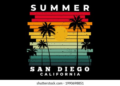 T-shirt summer san diego california beach sunset retro