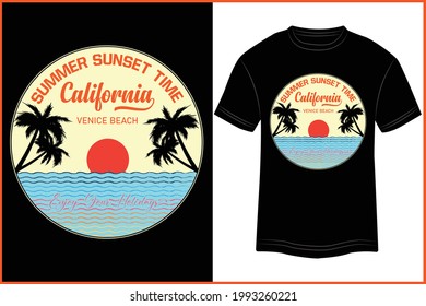 T-shirt summer sunset Time California Venice Beach Typography vector illustration and colorful design