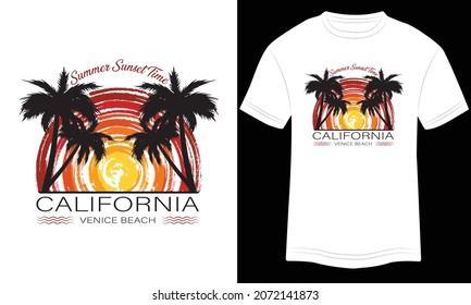 T-shirt Summer Sunset Time California Vector Illustration and Colorful T-shirt Design Ready For print in White Background.