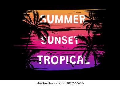 T-shirt summer sunset tropical retro vintage brush style