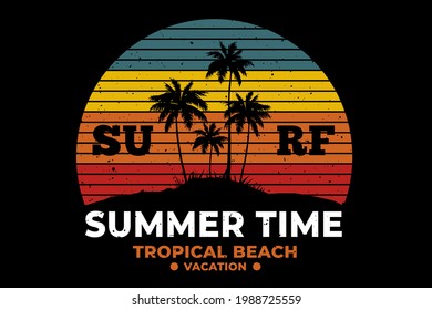 T-shirt summer time tropical beach surf retro style
