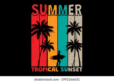 T-shirt summer tropical sunset surf retro vintage style