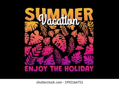 T-shirt summer vacation enjoy holiday leaf gradient sunset retro vintage style