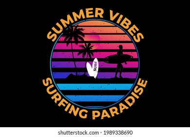 T-shirt summer vibes surf paradise sunset retro style