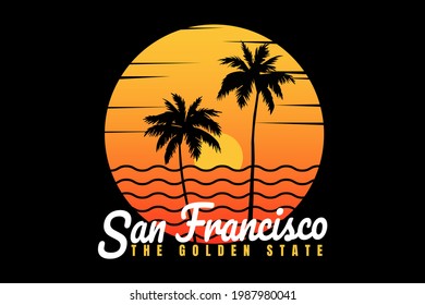 Playa de la camiseta de la puesta del sol estilo san francisco verano vintage