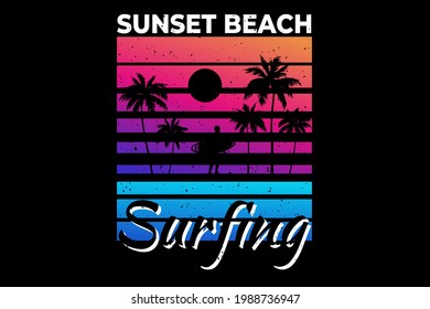 T-shirt sunset beach surfing beautiful retro