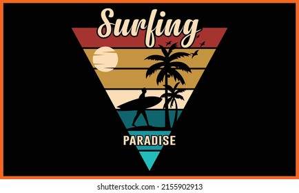 T-Shirt Surfing Paradise Typografie Vector Design Illustration.