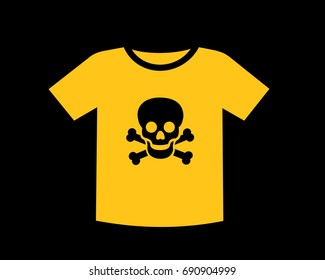 T-shirt with symbol of skull and bones - clothes is dangerous and harmful to health because of toxicity and poisons. Poisonous toxins and chemicals in fabric and material. Vector illustration