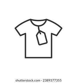 T-shirt with tag, linear icon. Line with editable stroke