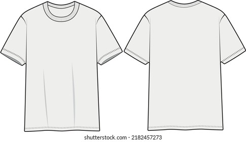 T-shirt technical drawing front and back view unisex standard editable garment drawing for brand tech pack 