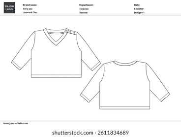 T-shirt technical fashion flat sketch vector Illustration template front and back views. Basic apparel Design Mock up for Kids and boys.

