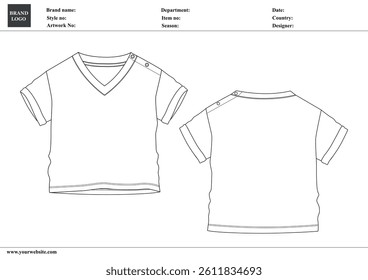 T-shirt technical fashion flat sketch vector Illustration template front and back views. Basic apparel Design Mock up for Kids and boys.

