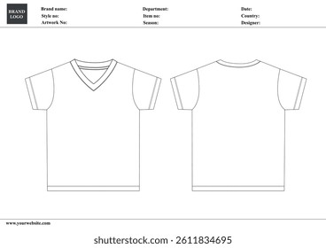 T-shirt technical fashion flat sketch vector Illustration template front and back views. Basic apparel Design Mock up for Kids and boys.

