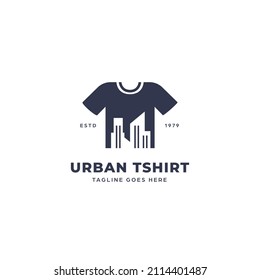 Tshirt tee logo icon simple with urban city silhouette