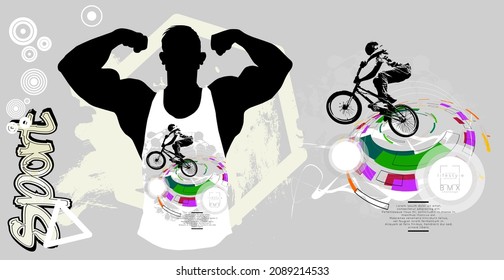 T-shirt template with active person. Rider on the abstract background, vector