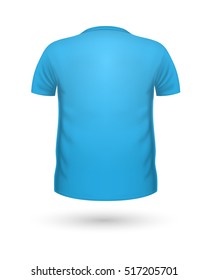 T-shirt template, back view. Blue color. Realistic vector illustration in flat style. Sport clothing. Casual men wear. Cotton unisex polo outfit. Fashionable apparel.