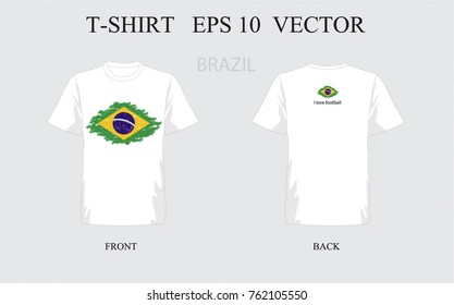 T-shirt template Brazil sports with Multi color pattern set, front, back view. Vector eps 10 illustration.