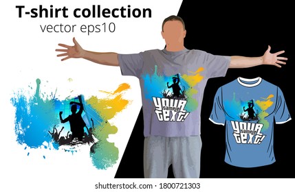 T-shirt template with dancing people, vector