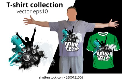 T-shirt template with dancing people, vector