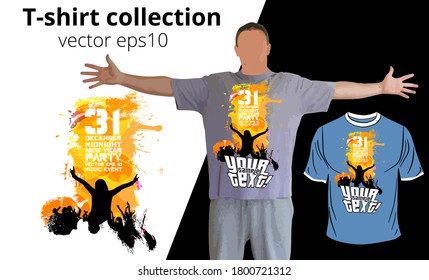 T-shirt template with dancing people, vector