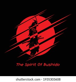 T-shirt template design in two colors, with a samurai theme