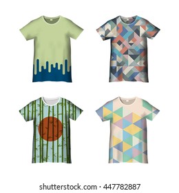 T-Shirt Template with different prints -variation 1. Vector set