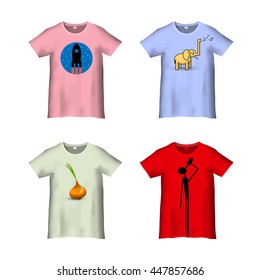 T-Shirt Template with different prints - variation 4. Vector set. Vectors for print in my portfolio