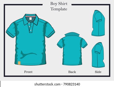 T-shirt template, , front, side, back view