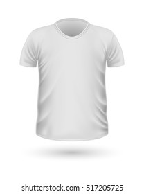 T-shirt template, front view. White colors. Realistic vector illustration in flat style. Sport clothing. Casual men wear. Cotton unisex polo outfit. Fashionable apparel.