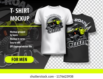 T-Shirt template, fully editable with ATV Off-Road buggy Logo. EPS 10 Vector Illustration.