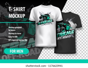 T-Shirt template, fully editable with ATV Off-Road buggy Logo. EPS 10 Vector Illustration.