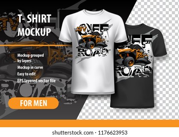 T-Shirt template, fully editable with ATV Off-Road buggy Logo. EPS 10 Vector Illustration.