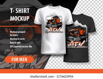 T-Shirt template, fully editable with ATV Off-Road buggy Logo. EPS 10 Vector Illustration.