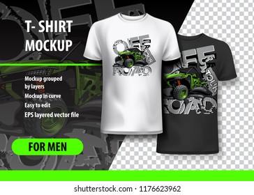 T-Shirt template, fully editable with ATV Off-Road buggy Logo. EPS 10 Vector Illustration.