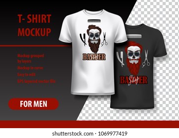T-Shirt template, fully editable with Barber shop logo. EPS 10 Vector Illustration.