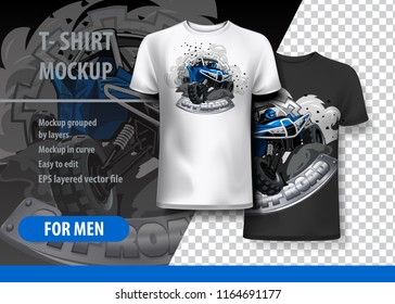 T-Shirt template, fully editable with Blue Off-Road ATV Logo. EPS 10 Vector Illustration.
