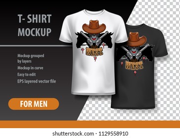 T-Shirt template, fully editable with Cowboy skull theme. EPS 10 Vector Illustration.