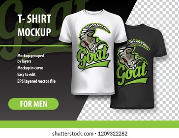 T-Shirt template, fully editable with Evil Goat Head Logo. EPS 10 Vector Illustration.