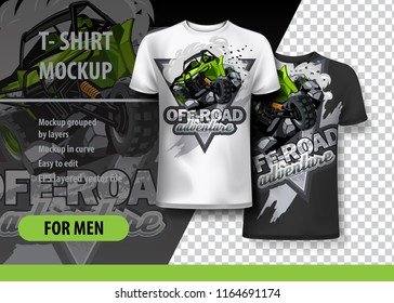 T-Shirt template, fully editable with Green ATV Buggy. EPS 10 Vector Illustration.