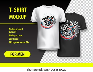 T-Shirt template, fully editable with Motocross racing. EPS 10 Vector Illustration.
