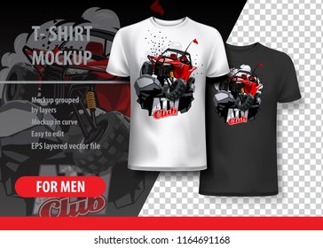 T-Shirt template, fully editable with Off-Road buggy ATV. EPS 10 Vector Illustration.