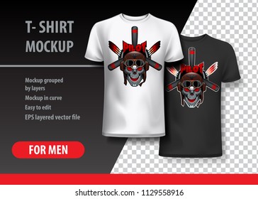 T-Shirt template, fully editable with Pilot skull. EPS 10 Vector Illustration.