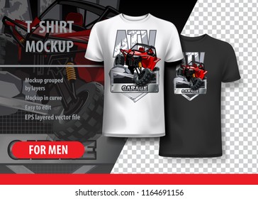 T-Shirt template, fully editable with Red Off-Road ATV buggy. EPS 10 Vector Illustration.