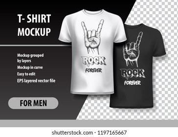 T-Shirt template, fully editable with Rock Gesture Sign. EPS 10 Vector Illustration.