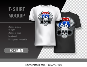 T-Shirt template, fully editable with Route 66 logo. EPS 10 Vector Illustration.