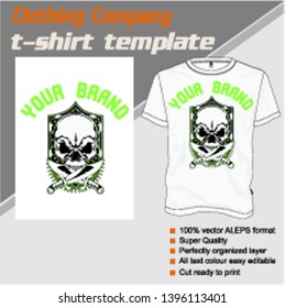 T-shirt template, fully editable with skull vector